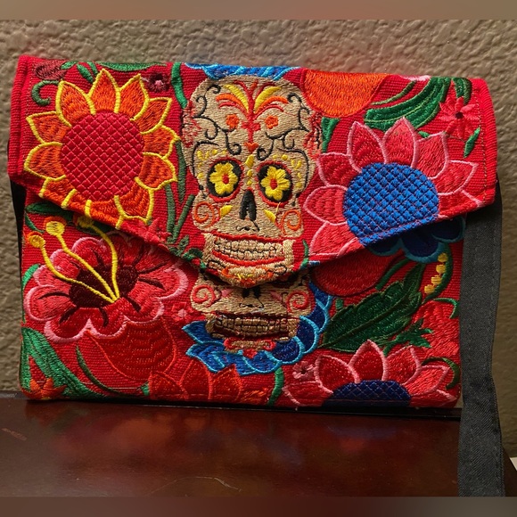 Artisanal Embroidered Handbag 50% Cotton, 50% Polyester Blue  603192 main image 0